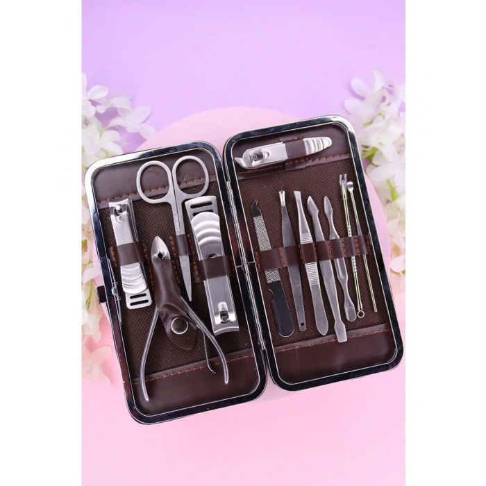 Tırnak Makası Tırnak Bakım Seti Deri Çantalı 12 Parça Set (4887)