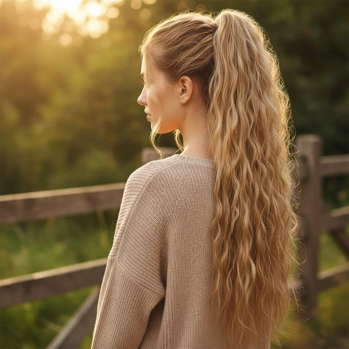 Tokalı Kabarık Dalgalı At Kuyruğu - Karamel Platin Röfleli
