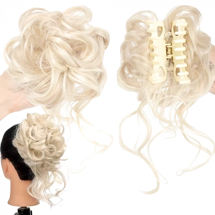 Tokalı Kuyruklu Dağınık Topuz  - Beyaz Platin