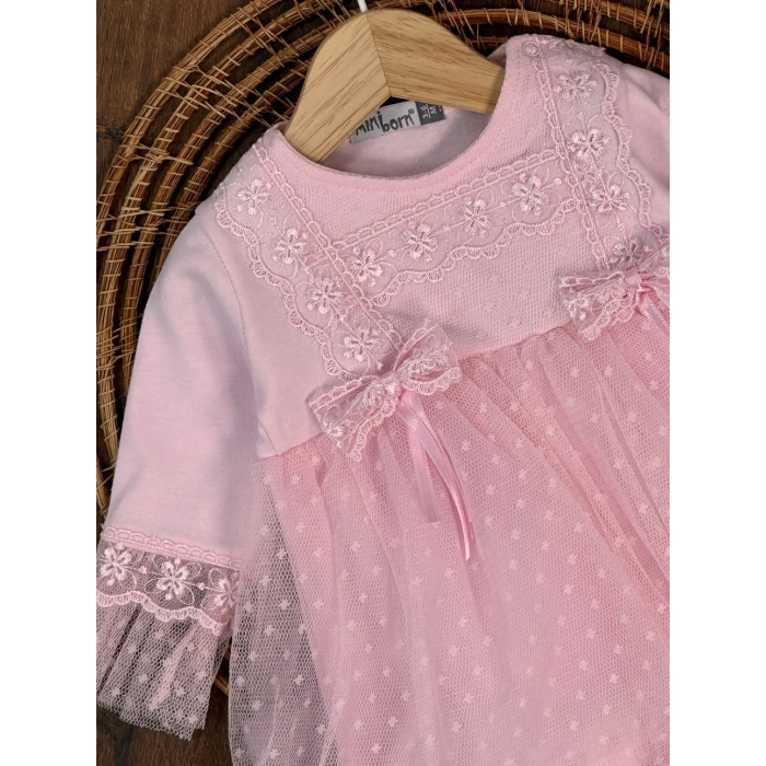 Tokalı Pamuklu Yüksek Kalite Organik Dantelli Kız Bebek Elbise