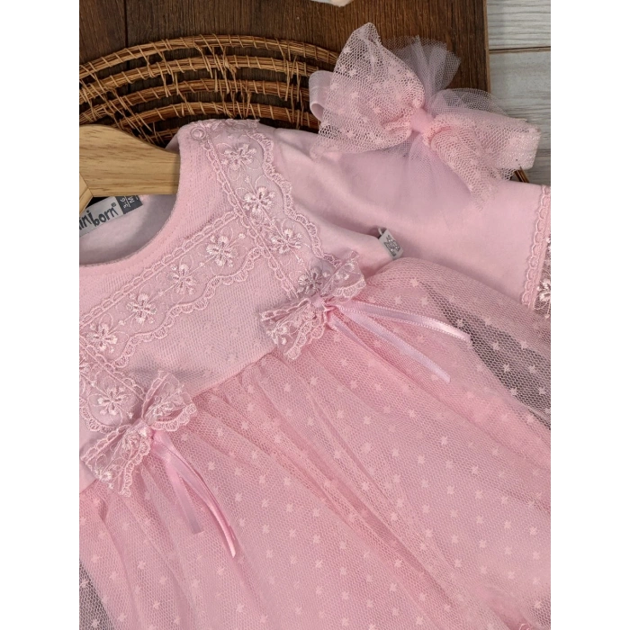 Tokalı Pamuklu Yüksek Kalite Organik Dantelli Kız Bebek Elbise
