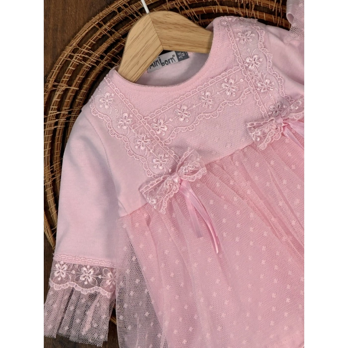 Tokalı Pamuklu Yüksek Kalite Organik Dantelli Kız Bebek Elbise