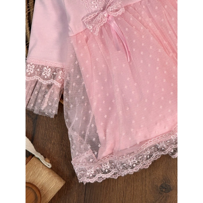 Tokalı Pamuklu Yüksek Kalite Organik Dantelli Kız Bebek Elbise