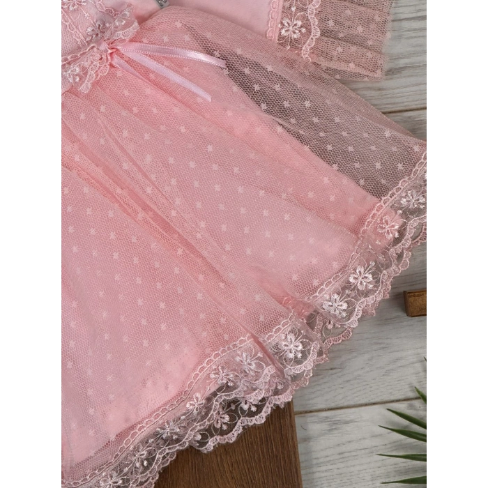 Tokalı Pamuklu Yüksek Kalite Organik Dantelli Kız Bebek Elbise