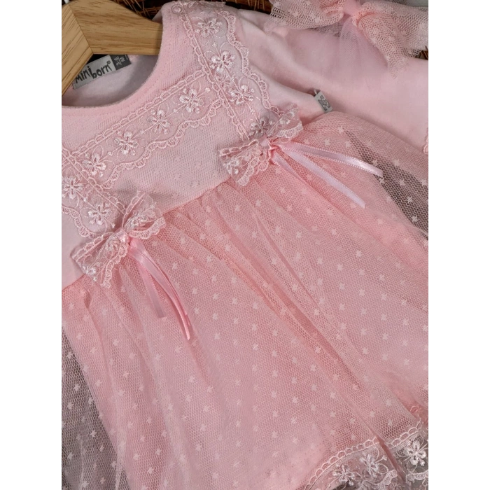 Tokalı Pamuklu Yüksek Kalite Organik Dantelli Kız Bebek Elbise