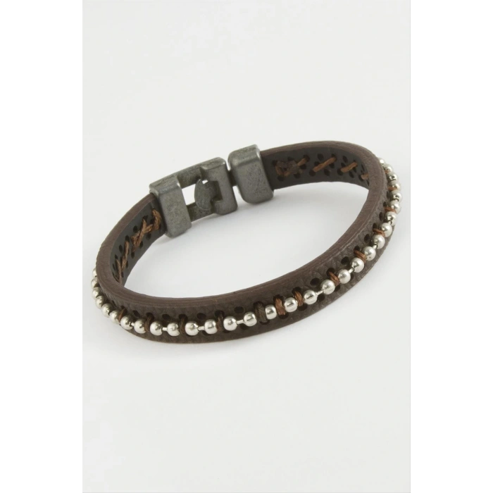 Top Metal Boncuklu Kaliteli Suni Deri Bileklikc