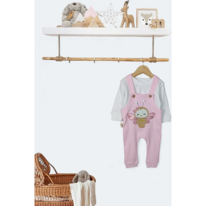 Toz Pembe Renk Kız Bebek & Çocuk Pamuklu 2 Parça Tulum