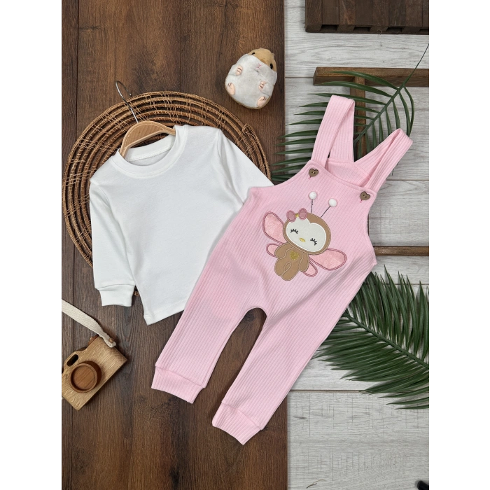Toz Pembe Renk Kız Bebek & Çocuk Pamuklu 2 Parça Tulum