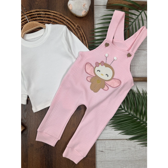 Toz Pembe Renk Kız Bebek & Çocuk Pamuklu 2 Parça Tulum