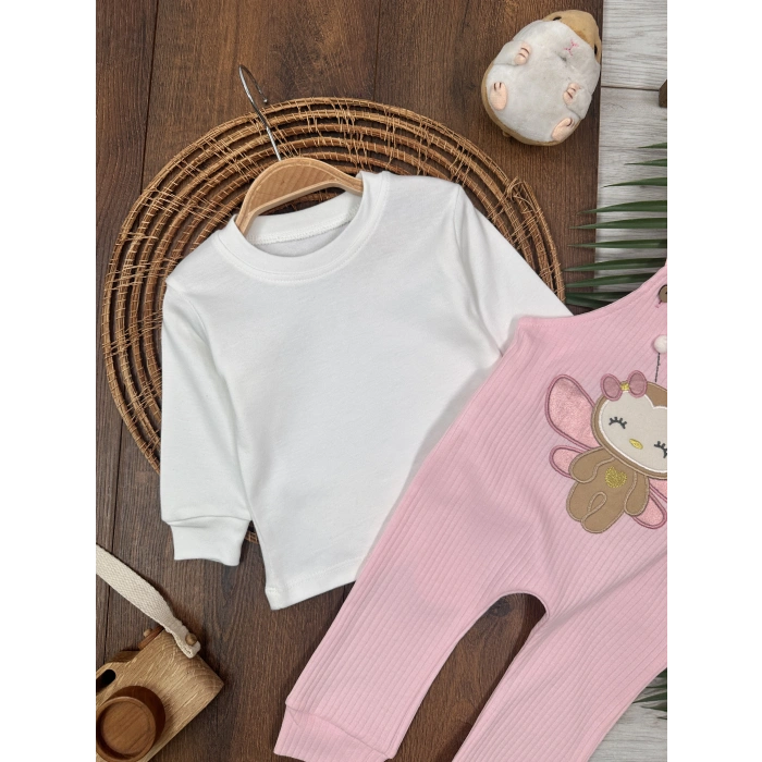 Toz Pembe Renk Kız Bebek & Çocuk Pamuklu 2 Parça Tulum