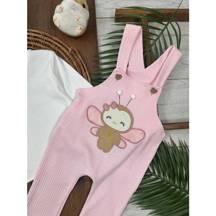 Toz Pembe Renk Kız Bebek & Çocuk Pamuklu 2 Parça Tulum