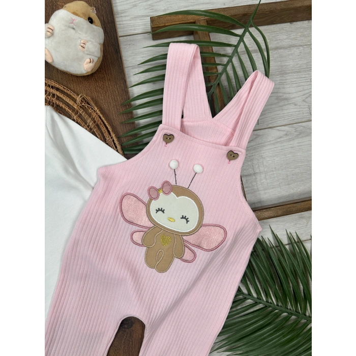 Toz Pembe Renk Kız Bebek & Çocuk Pamuklu 2 Parça Tulum