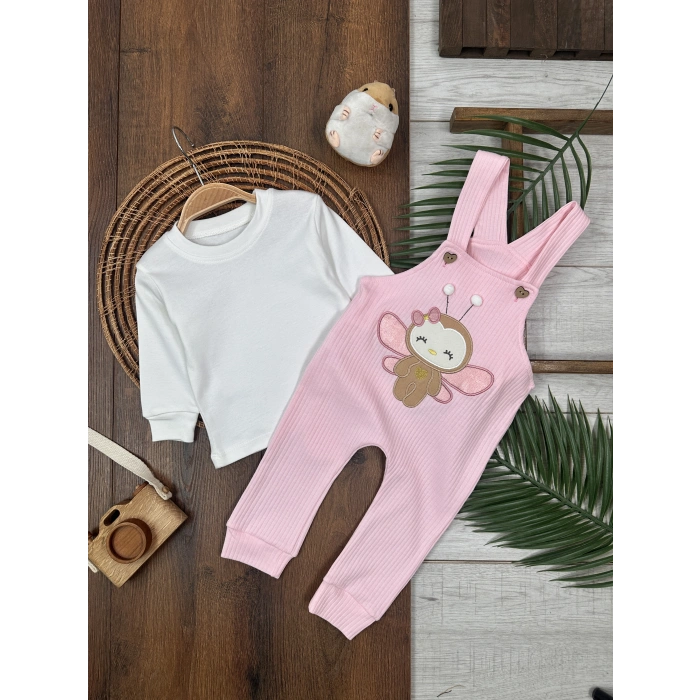 Toz Pembe Renk Kız Bebek & Çocuk Pamuklu 2 Parça Tulum