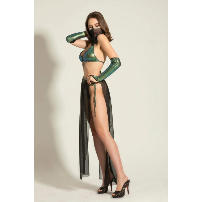 Transparan Tül Fantazi Kostüm Dansöz Kostümü Seksi Sahne Kostümü-İç Giyim Takım-Festival Elbise