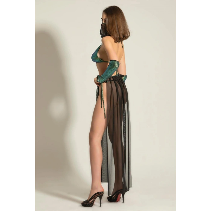 Transparan Tül Fantazi Kostüm Dansöz Kostümü Seksi Sahne Kostümü-İç Giyim Takım-Festival Elbise