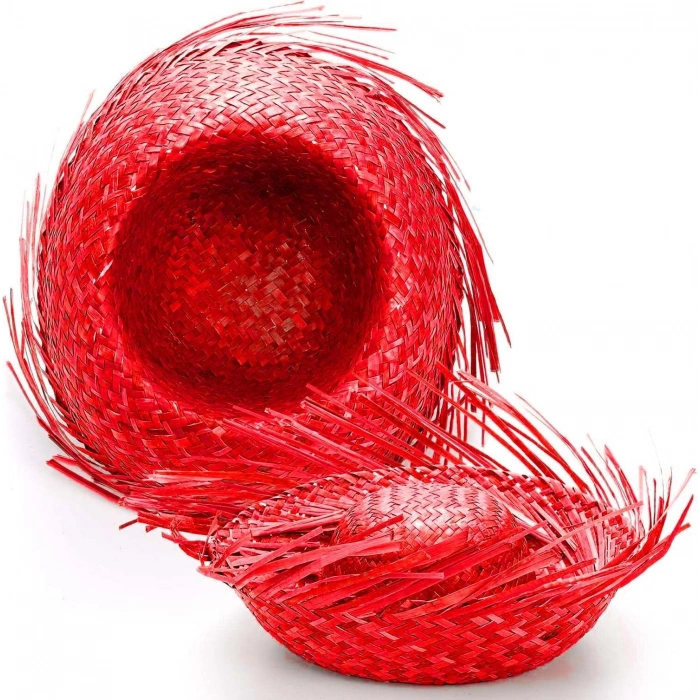 Tropikal Parti Kırmızı Hasır Hawaii Şapkası 13x36 cm