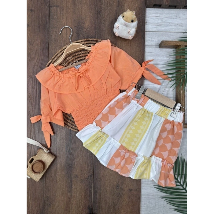 TRUNCU RENK YARIM KOLLU KIZ ÇOCUK EKOSELİ BEBE YAKA BEBEK ETEK BLUZ ELBİSE