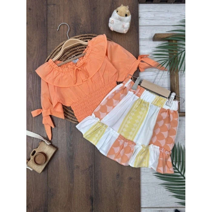 TRUNCU RENK YARIM KOLLU KIZ ÇOCUK EKOSELİ BEBE YAKA BEBEK ETEK BLUZ ELBİSE