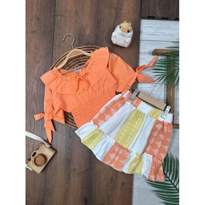 TRUNCU RENK YARIM KOLLU KIZ ÇOCUK EKOSELİ BEBE YAKA BEBEK ETEK BLUZ ELBİSE