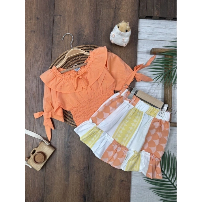 TRUNCU RENK YARIM KOLLU KIZ ÇOCUK EKOSELİ BEBE YAKA BEBEK ETEK BLUZ ELBİSE