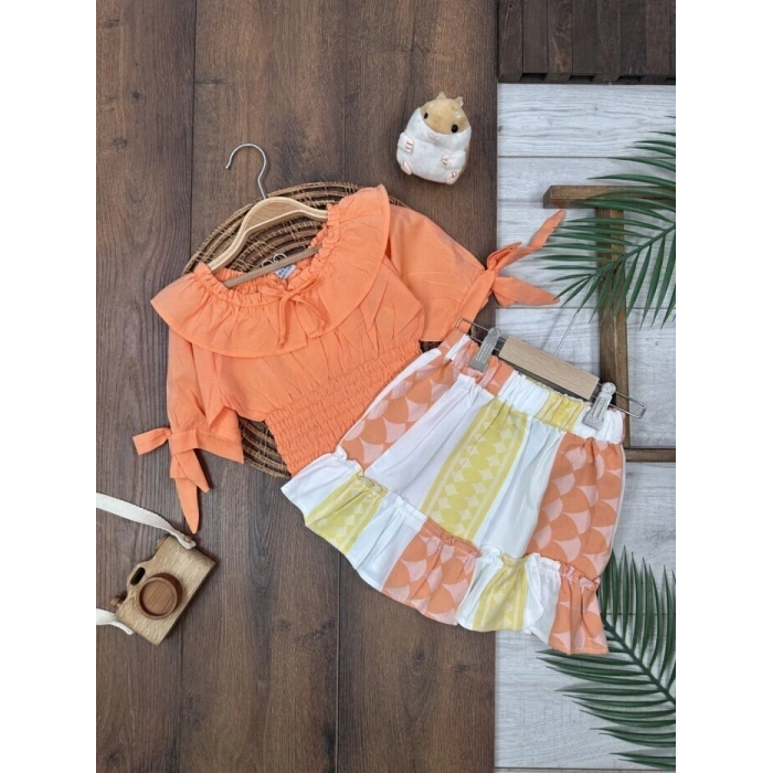 TRUNCU RENK YARIM KOLLU KIZ ÇOCUK EKOSELİ BEBE YAKA BEBEK ETEK BLUZ ELBİSE