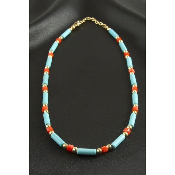 Turkuaz Boncuk Kristal Kolye