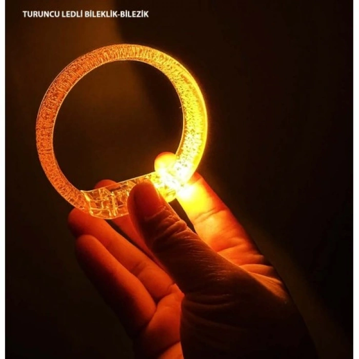 Turuncu Led Işıklı Baskı Yapılabilen Pilli Bileklik Bilezik 1,5 cm Genişlik