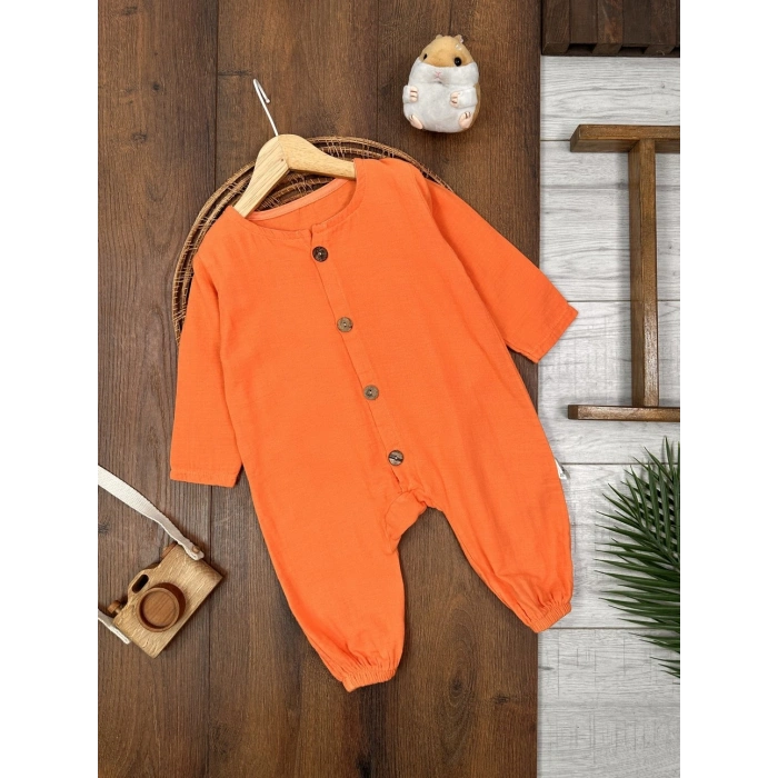 TURUNCU UZUN KOLLU DÜĞMELİ LASTİKLİ PAÇA BİSİKLET YAKA TULUM