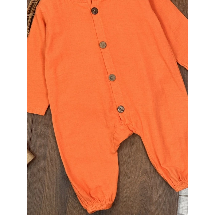 TURUNCU UZUN KOLLU DÜĞMELİ LASTİKLİ PAÇA BİSİKLET YAKA TULUM