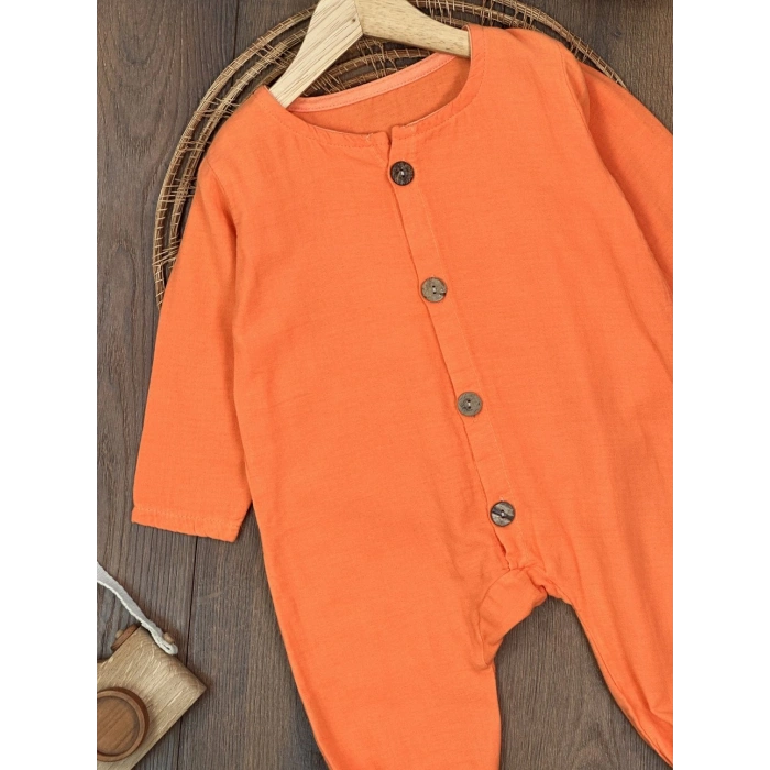 TURUNCU UZUN KOLLU DÜĞMELİ LASTİKLİ PAÇA BİSİKLET YAKA TULUM