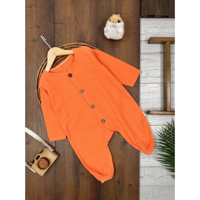 TURUNCU UZUN KOLLU DÜĞMELİ LASTİKLİ PAÇA BİSİKLET YAKA TULUM