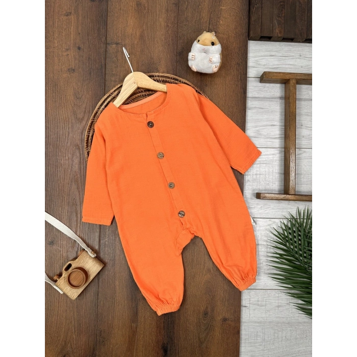 TURUNCU UZUN KOLLU DÜĞMELİ LASTİKLİ PAÇA BİSİKLET YAKA TULUM