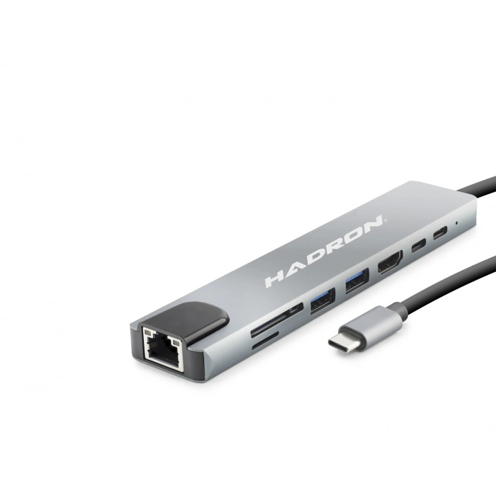 Type-C Combo Hub Hdmi 4K Usb 3.0 Lan Kart Okuyucu 8 Port - Gri HDX7841