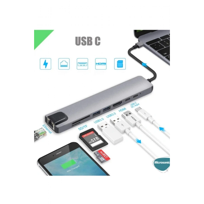 Type-c To Hdtv Multifunction Adapter 8 Port Kablo