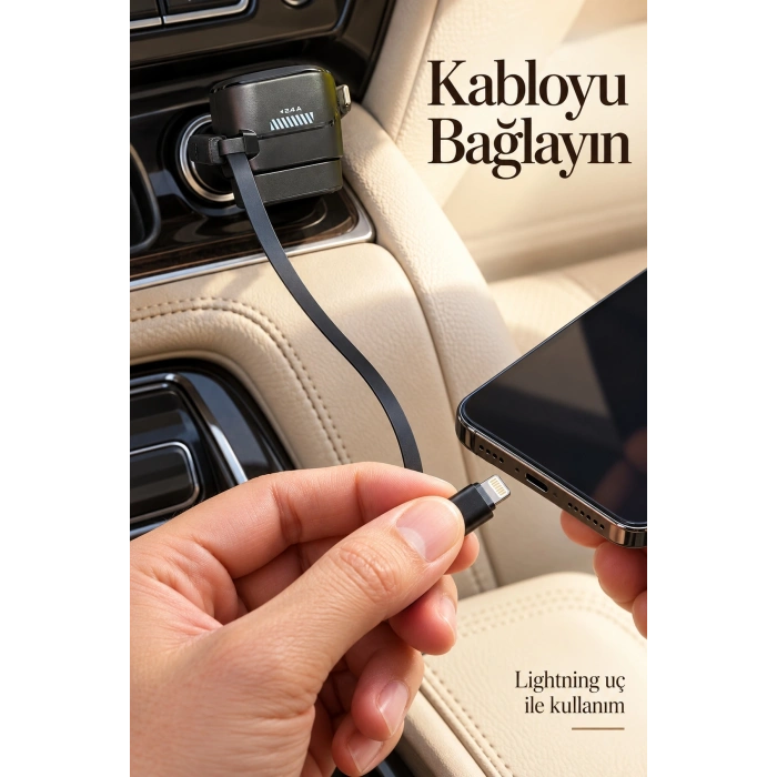 Type C ve Lightning Uçlu Çakmaklık Telefon Şarj Adaptörü