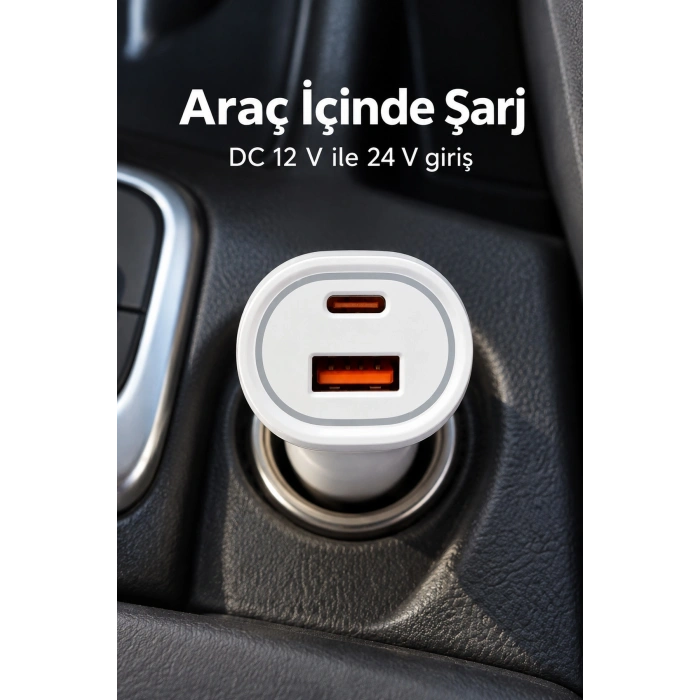 Type C ve USB A Çift Çıkışlı Araç Şarj Aleti
