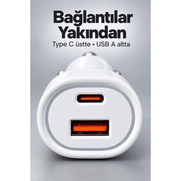 Type C Ve Usb A Çift Çıkışlı Araç Şarj Aleti