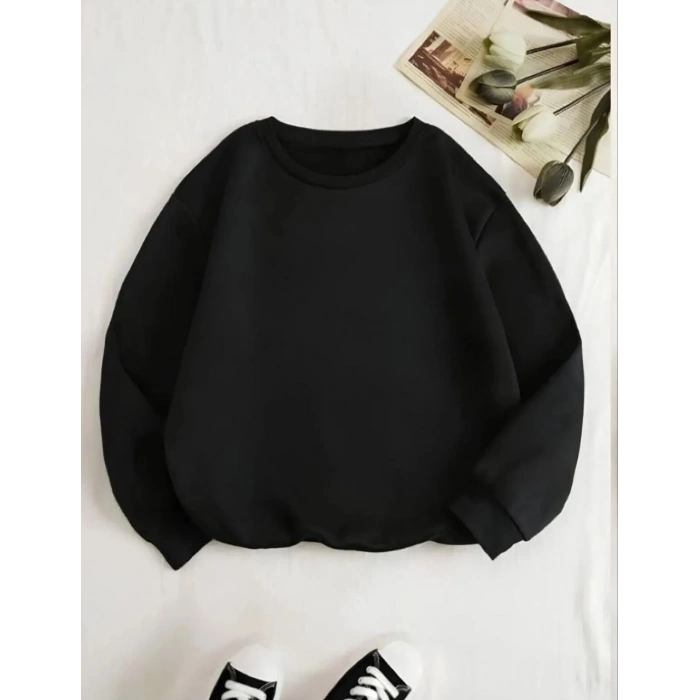 Üç İplik Biskilet Yaka SweatShirt - Siyah -