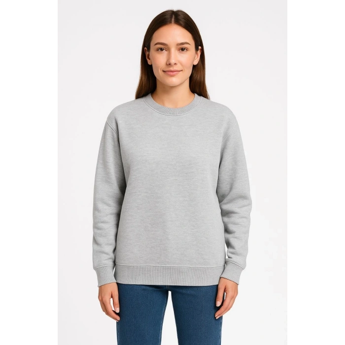 Üç İplik Düz Bisiklet Yaka SweatShirt - Gri -