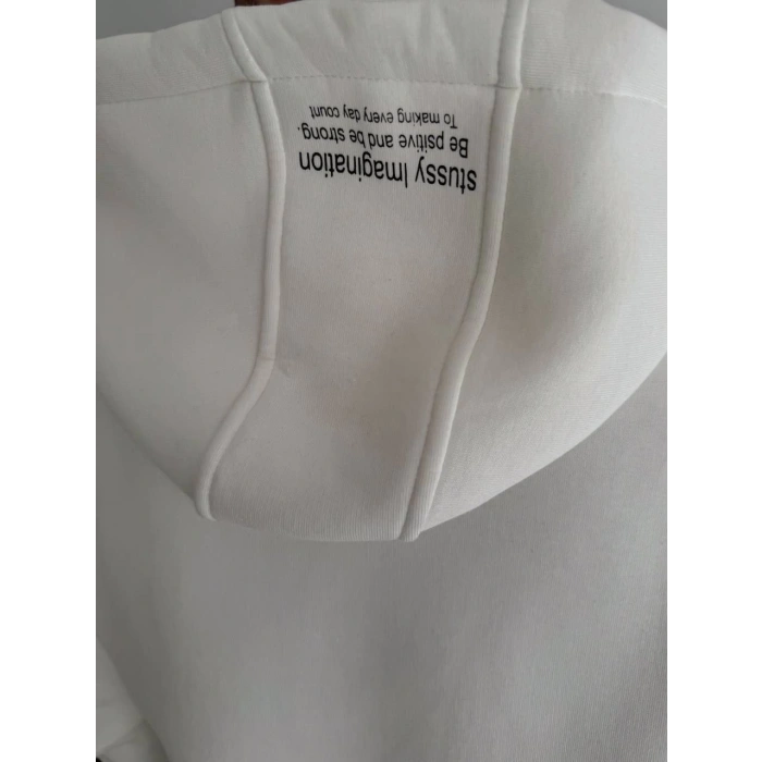 Üç İplik Kapşonlu Baskılı SweatShirt - Beyaz -