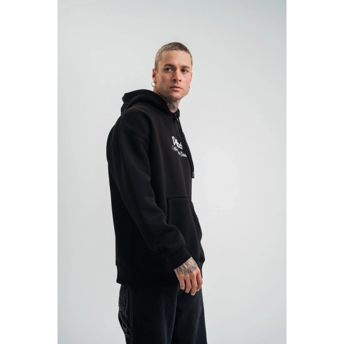 Üç İplik Kapşonlu Dijital Patchli SweatShirt - Siyah -