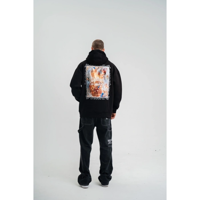 Üç İplik Kapşonlu Dijital Patchli SweatShirt - Siyah -