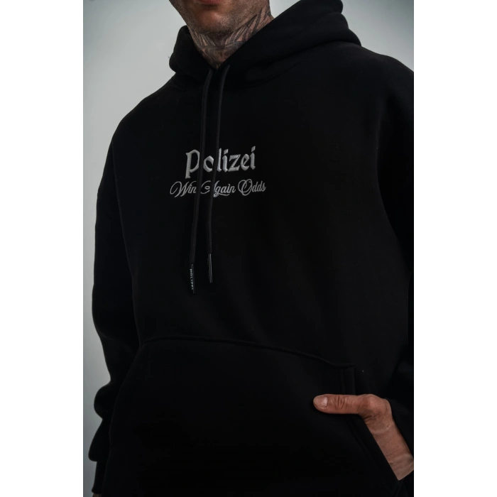 Üç İplik Kapşonlu Dijital Patchli SweatShirt - Siyah -