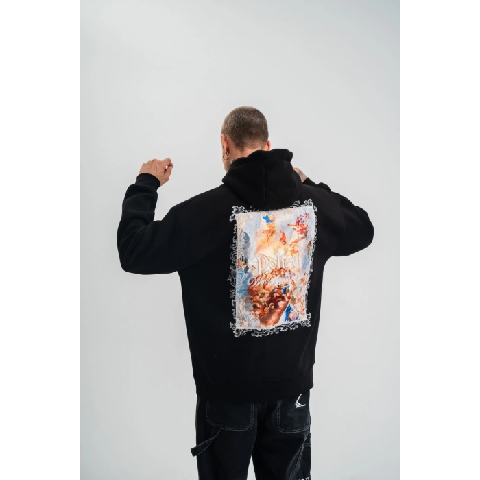 Üç İplik Kapşonlu Dijital Patchli SweatShirt - Siyah -