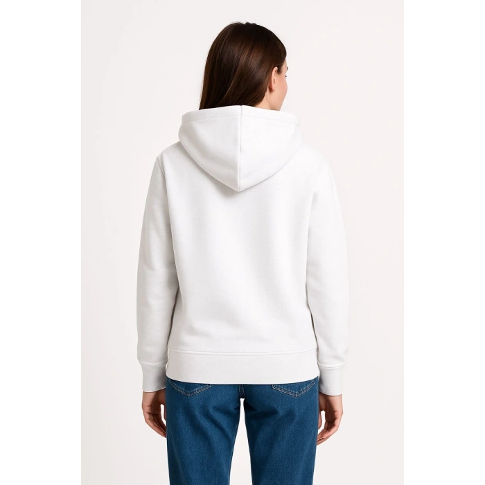 Üç İplik Kapüşonlu Kanguru Çepli SweatShirt hoodie - Beyaz -