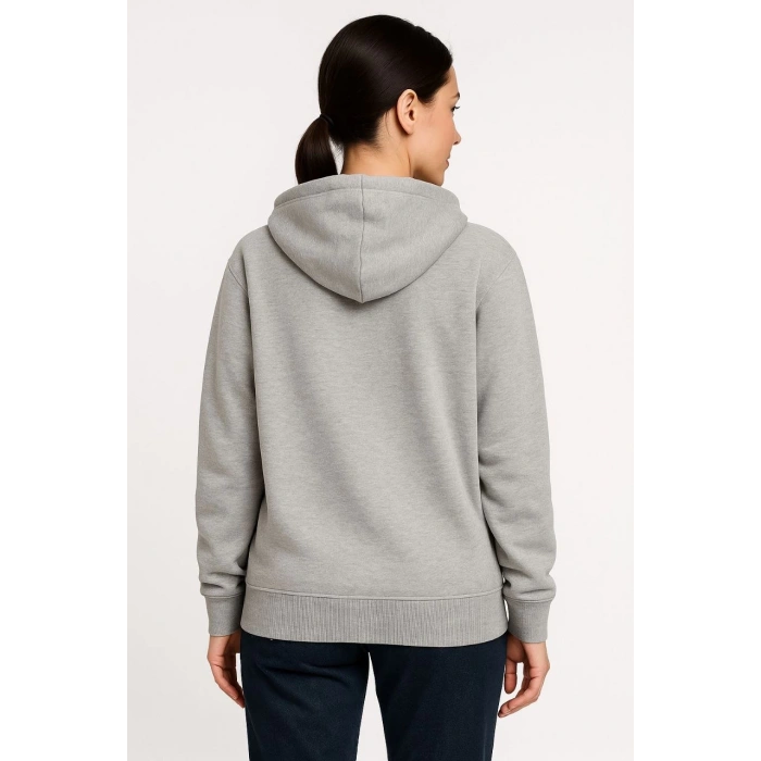 Üç İplik Kapüşonlu Tam Fermuarlı Kanguru Çepli SweatShirt Hoodie - Gri -