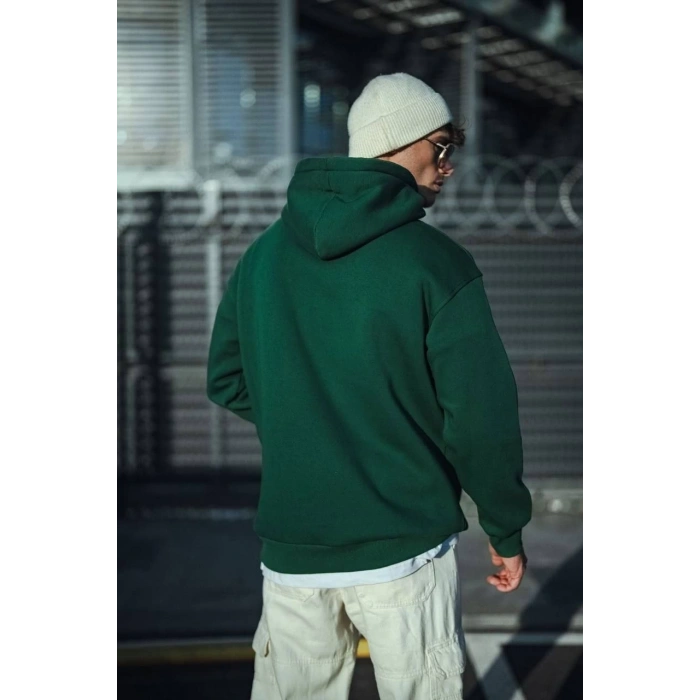Üç İplik Penye Kapşonlu Basic SweatShirt - Haki -