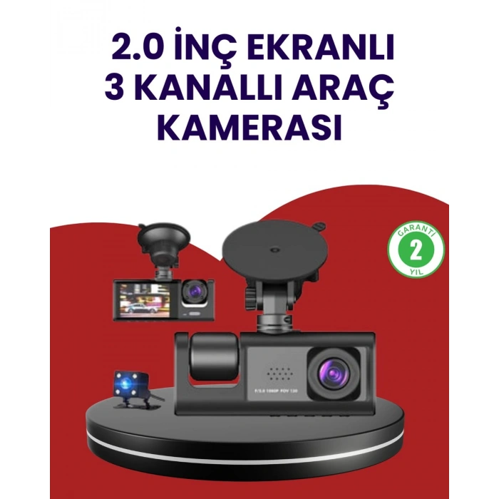 Üç Kameralı Araç Kamerası | Full Hd 1080p Ön + Hd İç/arka