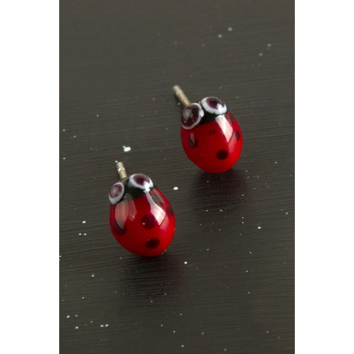 Uğur Böceği Cam Küpe