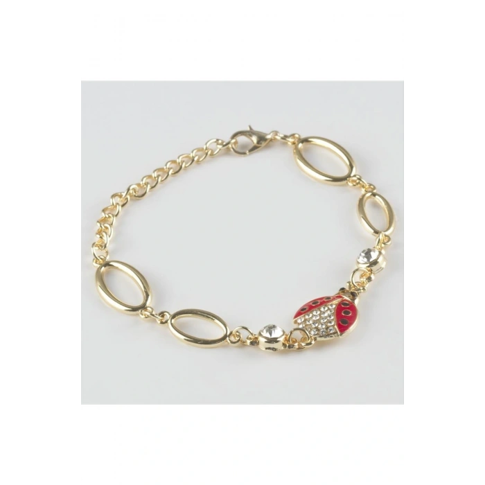 Uğur Böceği Figürlü Taşlı Metal Bileklik